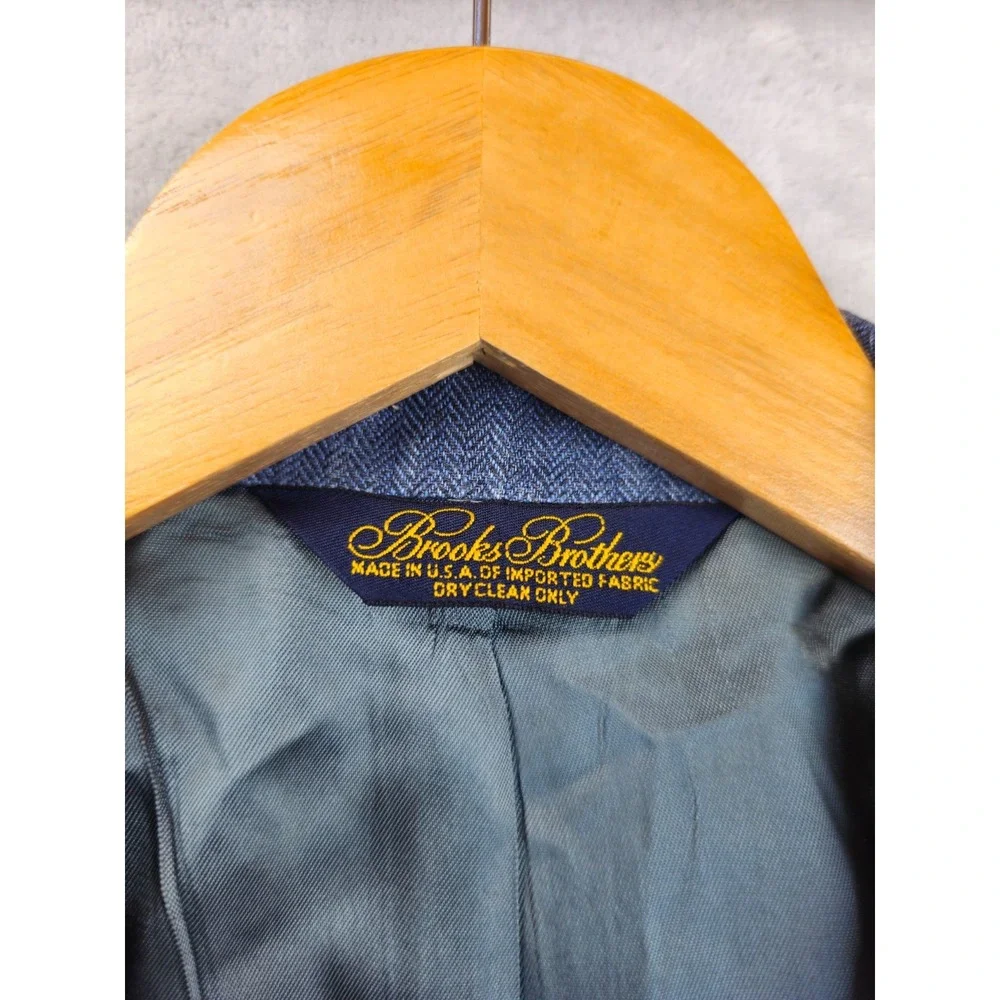 VTG USA Brooks Brothers Sport Coat Men's 43R Herringbone Blazer 100% Linen Blue